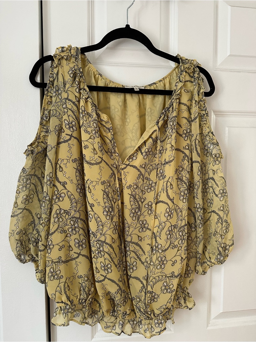 Max Studio Yellow Floral Cold-Shoulder Blouse